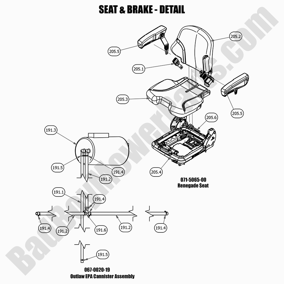 2632 - Bad Boy Mower Parts Lookup > 2021 > Renegade - Gas > Seat & Brake Detail